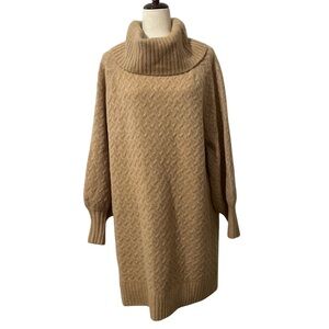 Banana Republic Cowl Neck Sweater Dress Tan Camel Oversized Wool Blend Women’s L